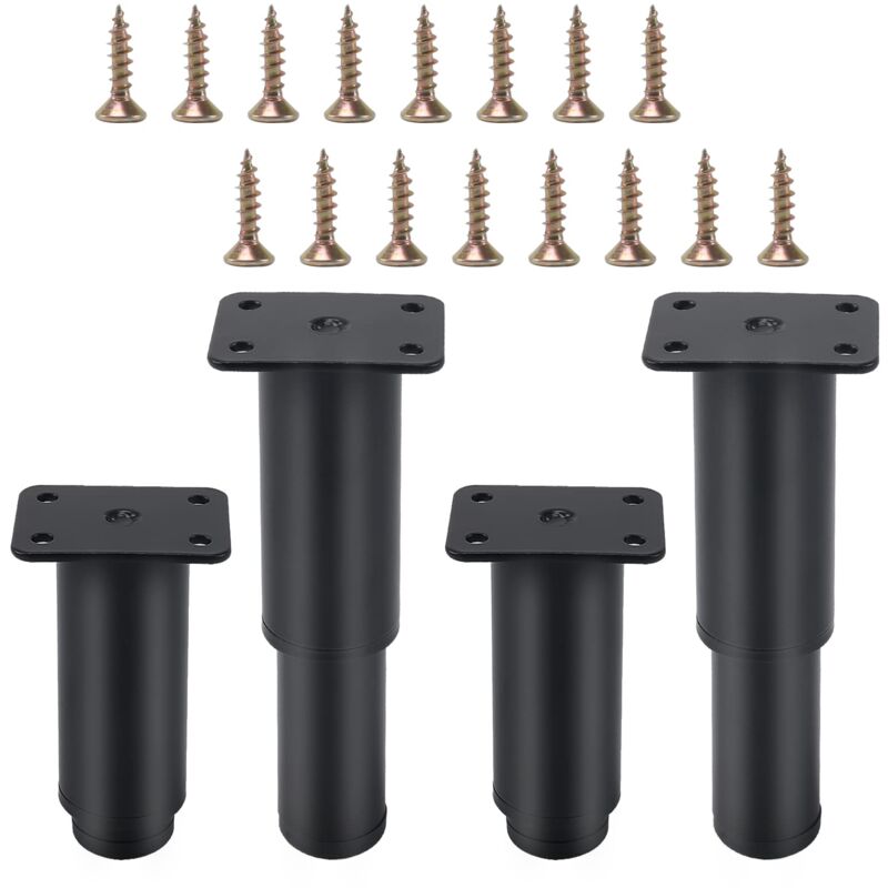 4PCS Pieds de Meubles Réglables 8-12cm, Pied Cuisine Réglables Charge Maximale 300KG Pieds d'armoire avec 16 Vis, Noir