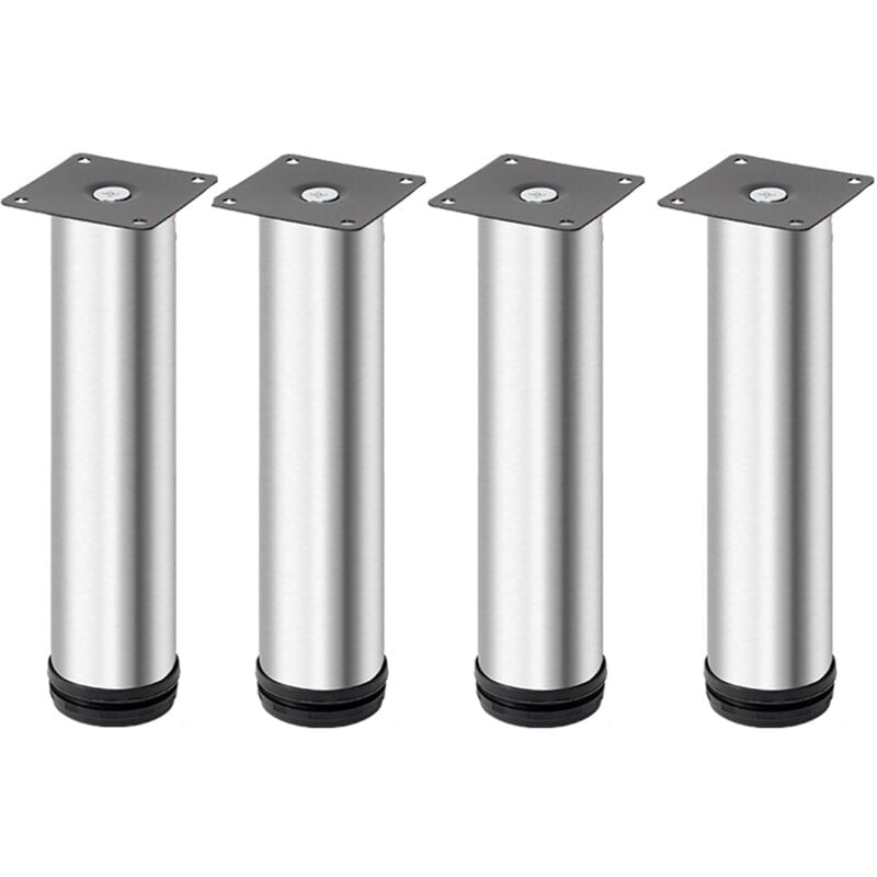 4PCS Pieds de meubles réglables en acier inoxydable, argent, 18 cm, pieds de table en métal, pieds de meubles