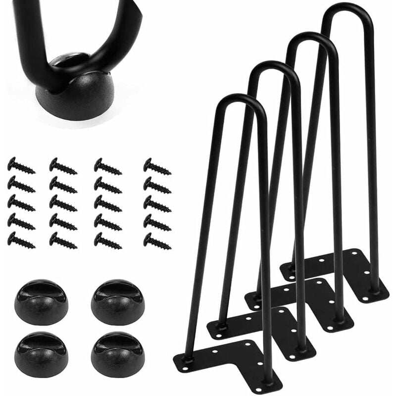 Day Plus - 4Pcs Pieds de Table Industriel 25cm, Pied Metal Noir pour Meuble tv, Tiroirs, Table de Chevet, Pied Epingle à Cheveux Jambes de Bricolage