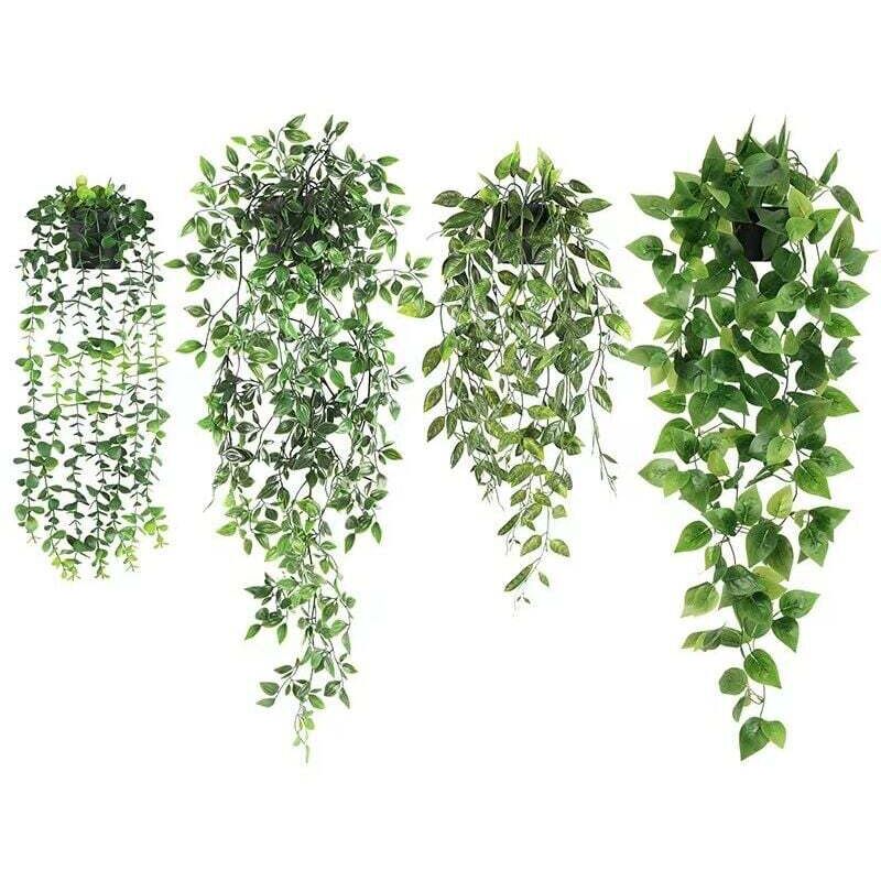 4Pcs Plante Artificielle Interieur Tombante avec Pot Fausse Plante Verte Tombante en Pot Petite Plantes Artificielles Suspendues Interieur Fausse