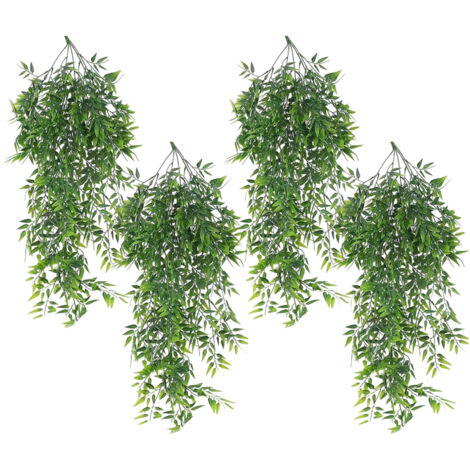 4Pcs Plante Artificielle Tombante - Artificiel Feuilles de Bambou Plante Suspendue - pour Intérieure Extérieure Déco Balcon Jardin