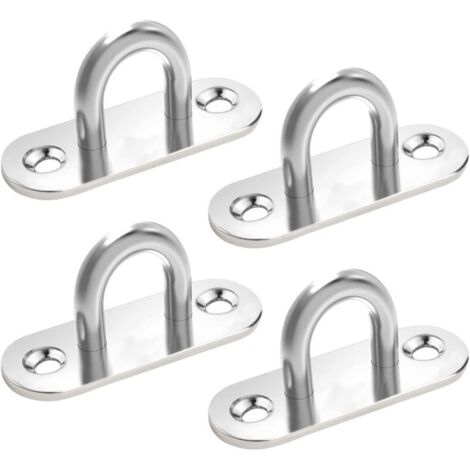 4PCS Plaque à œil en Acier Inoxydable, Plaque Oeillet Plaque de Couverture, 304 Crochets Métal Forme U Crochet au Plafond, Fixation pour Crochets Muraux Chaises Suspendues Auvent Accessoires de Bateau