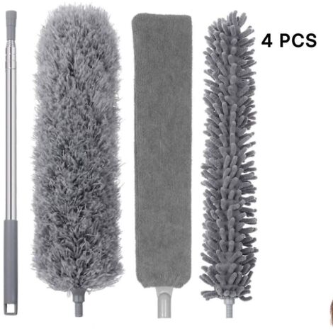 4pcs-plumeau Poussire,plumeau Tlescopique,plumeau Microfibre Avec Poigne En Acier Inoxydable,plumeau Lavable Parfait Pour Liminer La Poussire Chez