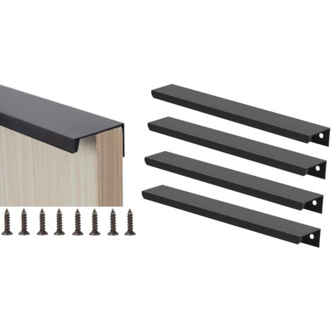 4Pcs Poignée d'armoire Invisible Poignée de Tiroir Dissimulée en Alliage d'aluminium Poignée Profilée Noir Moderne Poignée de Meuble avec 8 Vis pour Armoires de Cuisine, Placard, Tiroir(Entraxe 224mm-