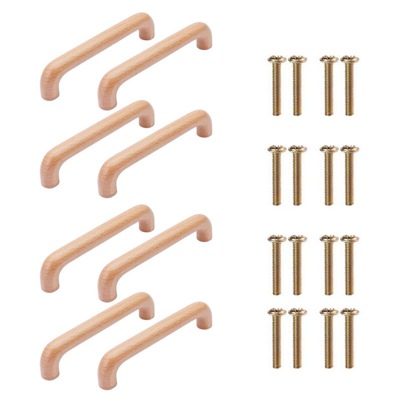8Pcs Poignée de Meuble en Bois Bouton de Tiroir de Porte Poignées de Placard en Hêtre pour Cuisine Armoire Commode (Longueur Totale 145mm,Couleur