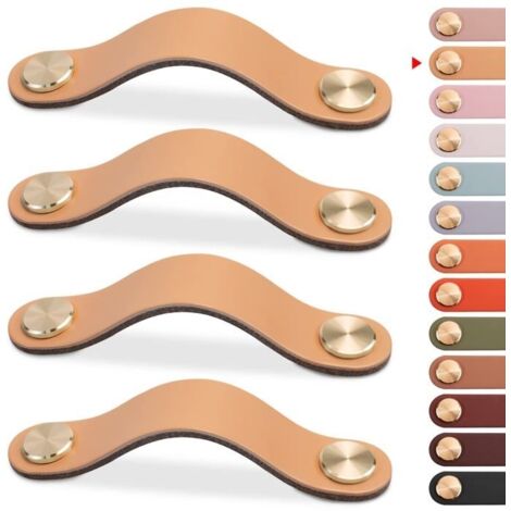 4pcs Poignée Meuble Cuir, Bouton Porte Placard Poignee Cuir Bouton de Tiroir, Poignee de Meuble Vintage (Beige, 128mm)