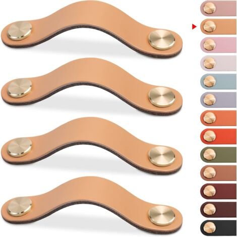 4pcs Poignée Meuble Cuir, Bouton Porte Placard Poignee Cuir Bouton de Tiroir, Poignee de Meuble Vintage pour Armoires, Commode, Cuisine, Salle de Bain (Beige, 128mm)