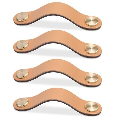 4pcs Poignée Meuble Cuir, Bouton Porte Placard Poignee Cuir Bouton de Tiroir, Poignee de Meuble Vintage pour Armoires, Commode, Cuisine, Salle de Bain (Beige, 96mm)
