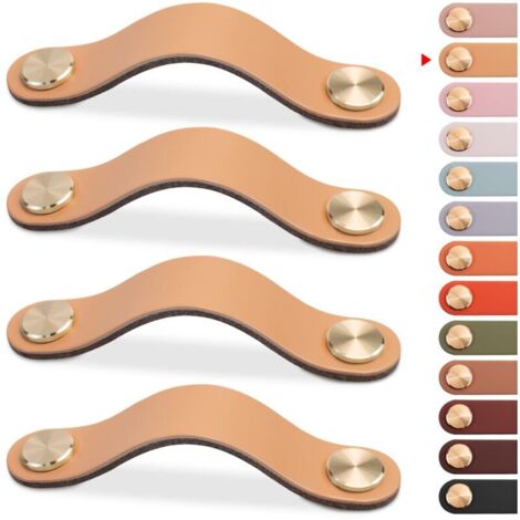 4pcs Poignée Meuble Cuir, Bouton Porte Placard Poignee Cuir Bouton de Tiroir, Poignee de Meuble Vintage pour Armoires, Commode, Cuisine, Salle de Bain (Beige, 96mm)