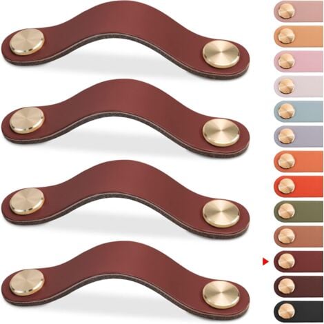 4pcs Poignée Meuble Cuir, Bouton Porte Placard Poignee Cuir Bouton de Tiroir, Poignee de Meuble Vintage pour Armoires, Commode, Cuisine, Salle de Bain (Brun, 128mm)