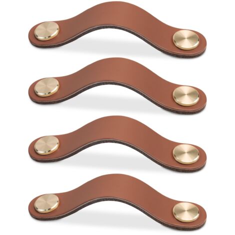 4pcs Poignée Meuble Cuir, Bouton Porte Placard Poignee Cuir Bouton de Tiroir, Poignee de Meuble Vintage pour Armoires, Commode, Cuisine, Salle de Bain (Café Clair, 160mm)