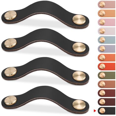 4pcs Poignée Meuble Cuir, Bouton Porte Placard Poignee Cuir Bouton de Tiroir, Poignee de Meuble Vintage pour Armoires, Commode, Cuisine, Salle de Bain (Noir, 160mm)