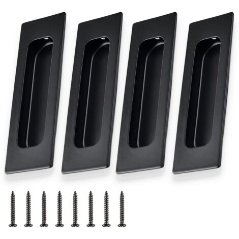 4pcs Poignée Porte Coulissante Noire,Poignées de Porte Coulissante Encastrées,Poignée Rectangle Encastrées Poigné Cachée,Poignées de Meuble avec Vis,pour les Granges,les Armoires de la Maison