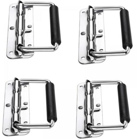 4pcs Poignées de Caisse Pliantes, Poignée Pliante à Ressort, Poignée pour Valise, Flight Case, Mallette à Outils, Mallette de Camping, Boîte à Haut-Parleur, Boîte à Outils (Argent, 110mm)