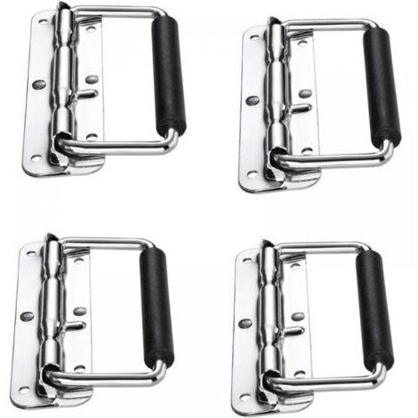 4pcs Poignées de Caisse Pliantes, Poignée Pliante à Ressort, Poignée pour Valise, Flight Case, Mallette à Outils, Mallette de Camping, Boîte à Haut-Parleur, Boîte à Outils (Argent, 110mm)