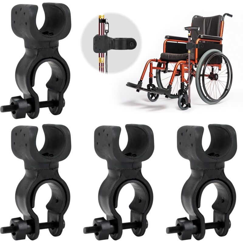 4PCS Porte Béquilles,Support de Canne de Marche,Support de Canne pour Fauteuil Roulant,Rollator,Scooter Électrique et Vélo,Accessoires pour Tubes de
