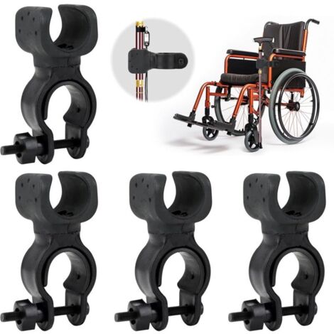 4PCS Porte Béquilles,Support de Canne de Marche,Support de Canne pour Fauteuil Roulant,Rollator,Scooter Électrique et Vélo,Accessoires pour Tubes de 2,5 à 3,5cm,Rotation à 360°