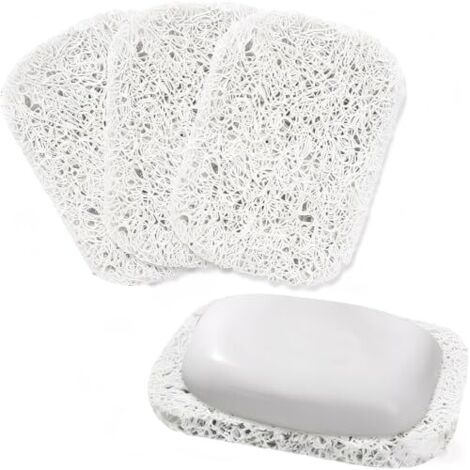 4pcs Porte-Savon, Antidérapants et Durables économiseur de Savon avec Forme de Bobine de Drainage Automatique de vidage, Douche, Salle de Bain, Cuisine, Voyage(Blanc)