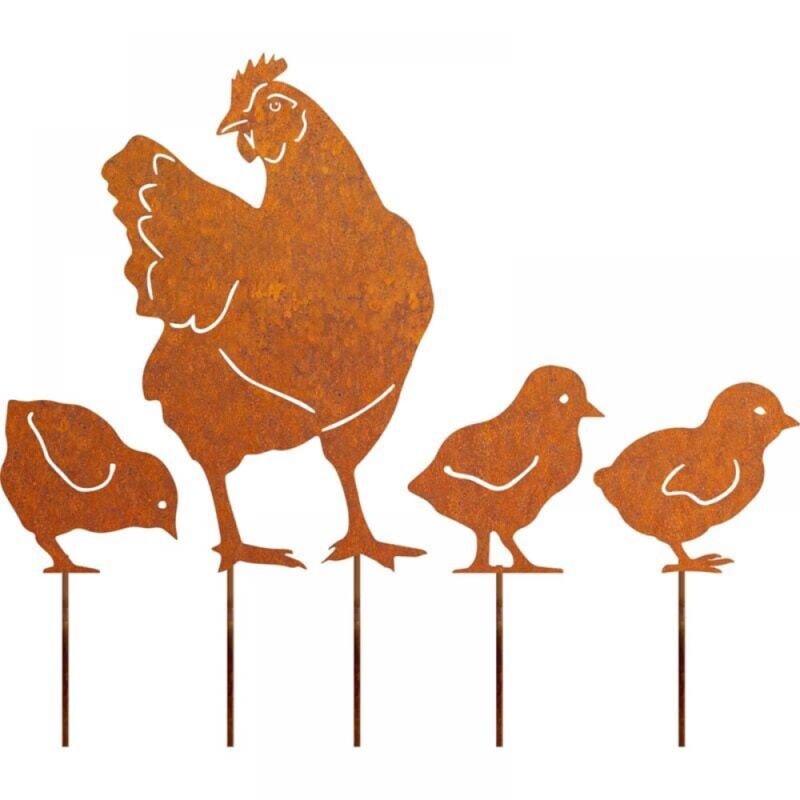 Serbia - 4pcs) Poulets Rouillé Décoration de Jardin, Patine Rouille Naturelle, Jardin Décoration Fleur Rétro pour Jardin Terrasse Balcon