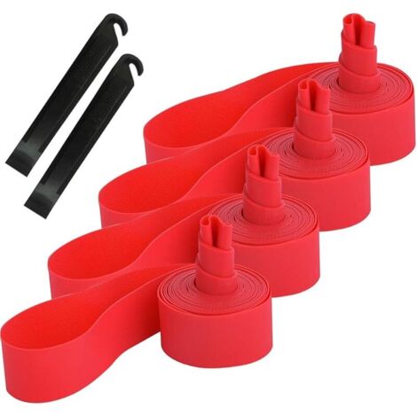 4Pcs Premium PVC Bande de Jante de Pneu de Vélo, 26" Tapis de Protection de Tube Intérieur de Vélo Anti-Crevaison, Doublure de Pneu de Vélo, avec 2Pcs Levier à Pneu de Vélo (Rouge)