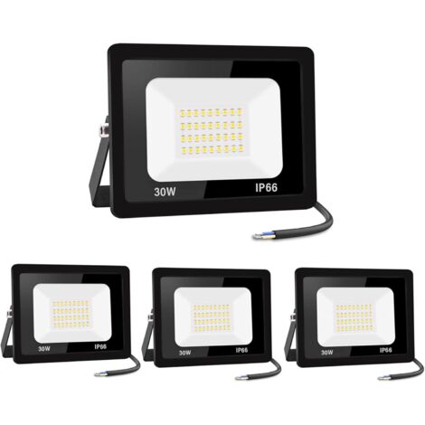 4pcs Projecteur Led 30w Blanc Chaud Ip66 Étanche Aluminium Pour Jardin Parking Garage Stade