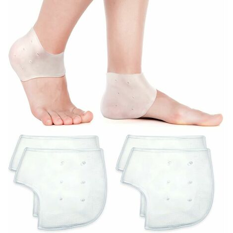 4PCS Protège-Talons en Gel Semelles Coussinets de Talon en Gel Respirant Manches de Pied Arrière Protecteurs de Fasciite Plantaire du Talon pour Soulagement de la Douleur (Blanc)——,