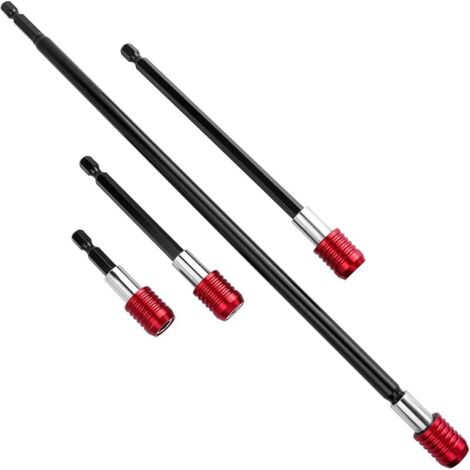 4Pcs Rallonges D'embout, Extension de Foret Magnétique, Portes Embout Magnétique Extension de Vissage Tournevis Rallonge Hexagonal 1/4" Rouge 50/100/150/300mm