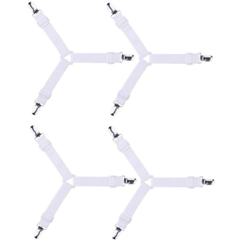 4pcs Réglable élastiques Drap de Lit Attaches Triangle Sangles de soutient pour lit, Coussin pour canapé, Matelas, nappes, Planche à Repasser - Blanc