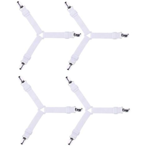 4pcs Réglable élastiques Drap de Lit Attaches Triangle Sangles de soutient pour lit, Coussin pour canapé, Matelas, nappes, Planche à Repasser - Blanc