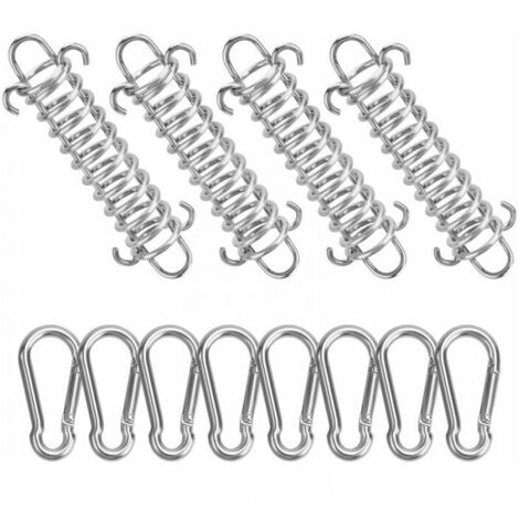 4PCS Ressort Voile d'Ombrage et 8PCS Petit Mousqueton, Fixation Voile d'Ombrage Boucle Corde Ressort pour Tente Camping en Plein Air Randonnée Voyage Pique-Nique