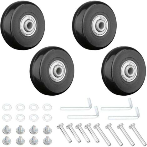 4pcs Roue Valise Universelle Remplacement 45x18 mm Roulettes de Rechange pour Bagages, Bagages Essieux et Roulettes, Caoutchouc Valise Kit avec Pièces Rechange D'axes Métalliques