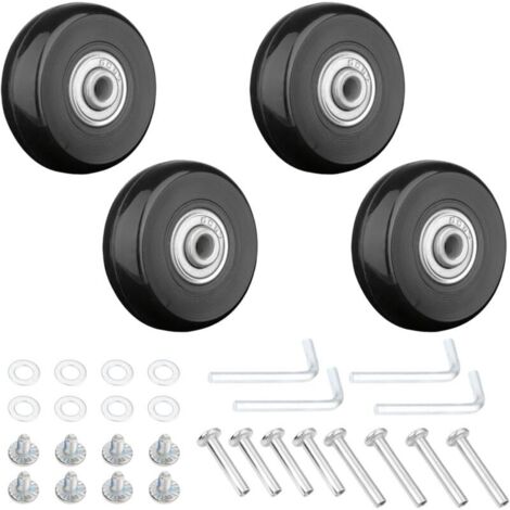 4pcs Roue Valise Universelle Remplacement 45x18 mm Roulettes de Rechange pour Bagages, Bagages Essieux et Roulettes, Caoutchouc Valise Kit avec Pièces Rechange D'axes Métalliques