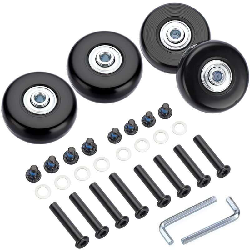 4pcs roulettes de Valise avec vis Noires Roues de Rechange réparation de roulements pour Valise de Bagage 50 18mm