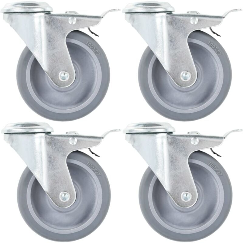 Vidaxl - 4pcs Roulettes pivotantes à trou de boulon à double frein 100mm