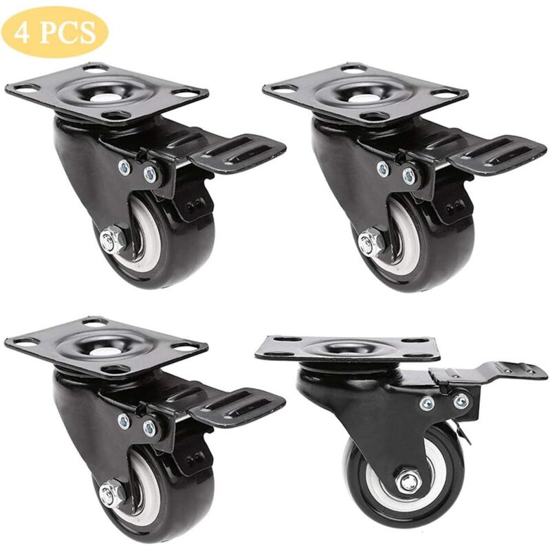 4pcs Roulettes Pivotantes Caster Pivotant 360°avec Frein pour Meubles/Transport Capacité de Charge 200 kg -