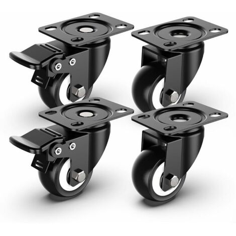 4pcs Roulettes Pivotantes de 50mm Roulettes pour Meubles avec frein pour charges lourdes, Capacité totale de 250KG - 2 avec frein et 2 sans