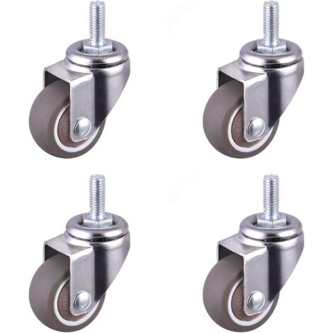 4pcs roulettes pivotantes en caoutchouc robustes avec tige filetée roulettes de chaise de remplacement mini roulettes de meubles roulettes de chariot filetées robustes M6x15mm