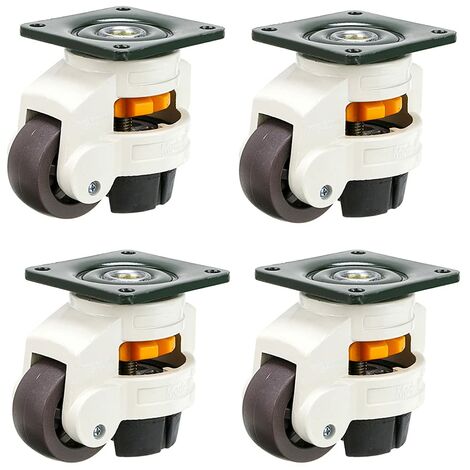 4Pcs Roulettes pour meubles, roue pivotante, roulettes de nivellement rétractable 60F, en alliage nylon et en aluminium, capacité de chargement 250 kg par roulette