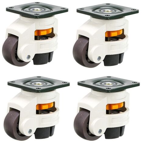 4Pcs Roulettes pour meubles, roue pivotante, roulettes de nivellement rétractable 60F, en alliage nylon et en aluminium, capacité de chargement 250 kg par roulette