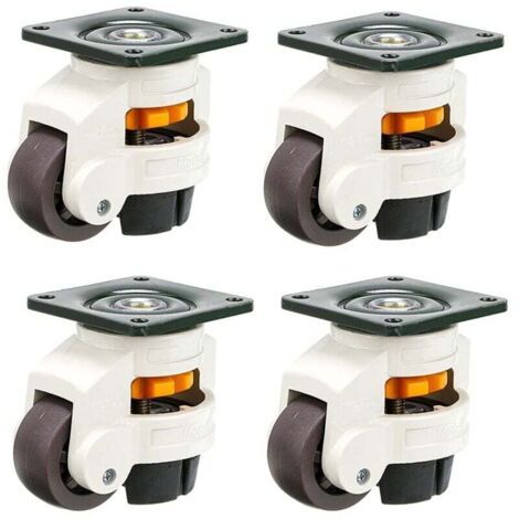 4Pcs Roulettes pour meubles, roue pivotante, roulettes de nivellement rétractable 60F, en alliage nylon et en aluminium, capacité de chargement 250 kg par roulette
