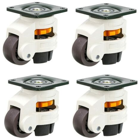 4Pcs Roulettes pour meubles, roue pivotante, roulettes de nivellement rétractable 60F, en alliage nylon et en aluminium, capacité de chargement 250 kg par roulette