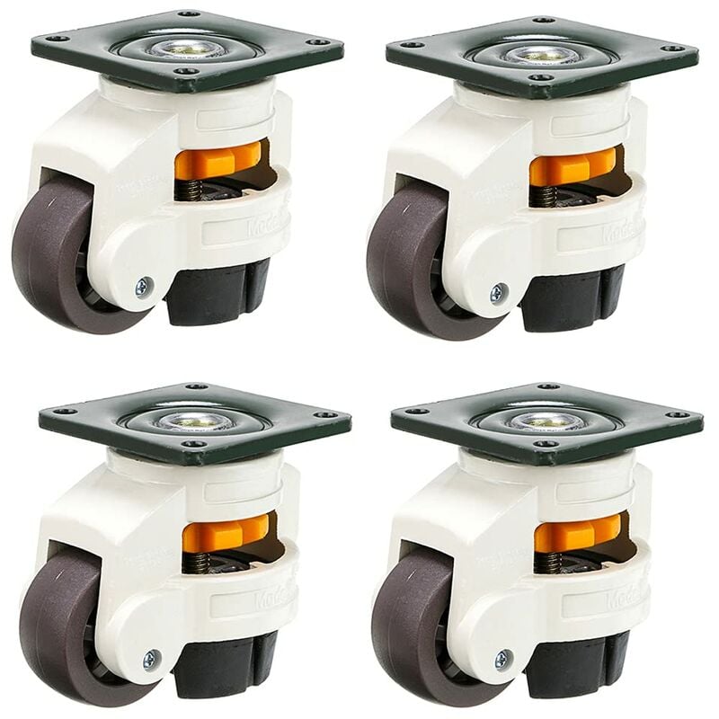 4Pcs Roulettes pour meubles, roue pivotante, roulettes de nivellement rétractable 60F, en alliage nylon et en aluminium, capacité de chargement 250