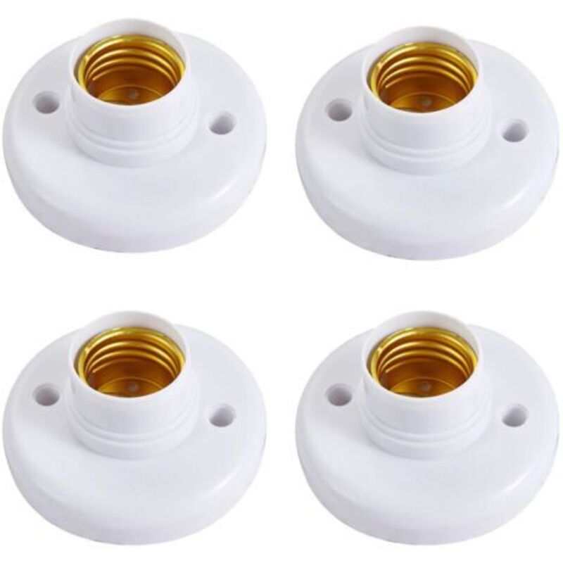 4PCS Round Plastic E27 Lamp Holders - Set of 4 Screw Sockets - White, 76 mm