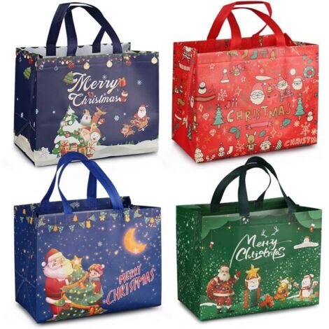 4PCS Sacs cadeaux de Noël, sacs fourre-tout de Noël avec poignées, sacs de friandises de Noël, sacs de Noël non tissés pour emballer des cadeaux, fournitures de fête de Noël, 32,5 × 25 × 17 cm