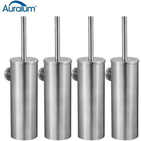 4PCS Scopino Per WC Bagno in Acciaio Inox spazzolato, Auralum Spazzolone WC con Portascopino, coperchio, resistente agli schizzi, Spazzola Bagno WC Montaggio a Parete
