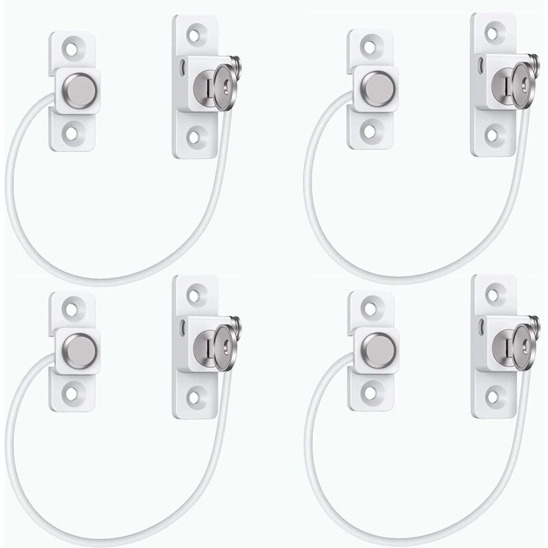 4pcs Securite Fenetre Enfant,Câble de Restriction de Porte et de Fenêtre avec Clés/Câble en Acier Inoxydable 304,Verrouillage de Sécurité pour