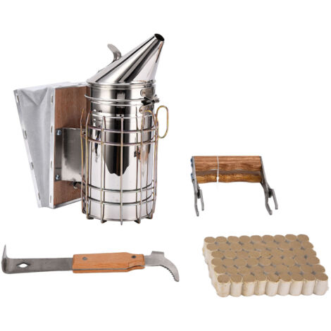 4PCS/Set Beehive Smoker Set Frame Clip Scraper Moxa Cone Stainless Steel Smoker Beekeeper Starter Kit for Beekeeping