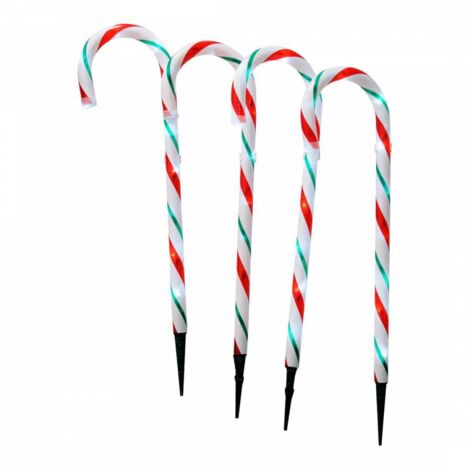 4Pcs Set LED Candy Cane Stake Red, White & Green Stripes 72cm