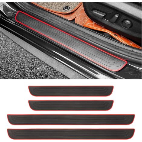 4PCS Seuil de Porte Adhesif pour Protection Portiere Voiture,Protege Portiere Voiture Anti-rayures,Protection Seuil de Porte Voiture,Étanches Universelles Accessoires Voiture (Noir/Rouge, Largeur 5CM)