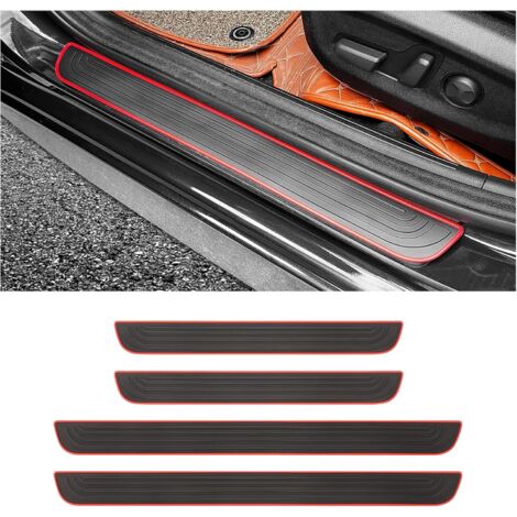 4PCS Seuil de Porte Adhésif Voiture, Protection Portière Anti-Rayures, Étanche et Universel (Noir/Rouge, Largeur 4CM)